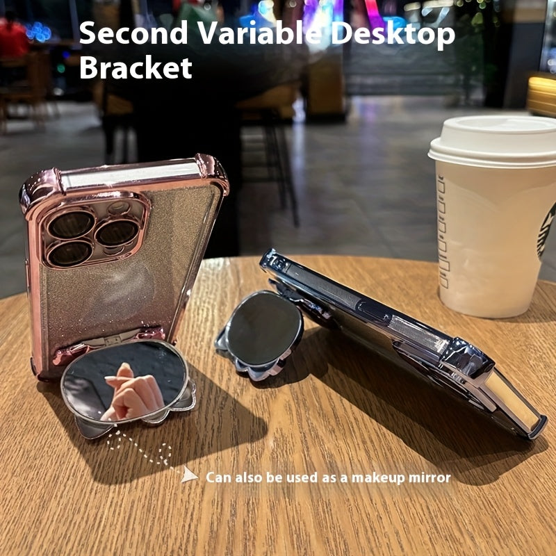 New Luxury Diamond-Inlaid Sparkling Invisible Makeup Mirror Mobile Phone Holder with Lens Protection, Cute Rabbit Holder Mobile Phone Case, Suitable for iPhone11/12/13/14/15/16 Pro Max/plus Mobile Phone Case Luxury Halloween-